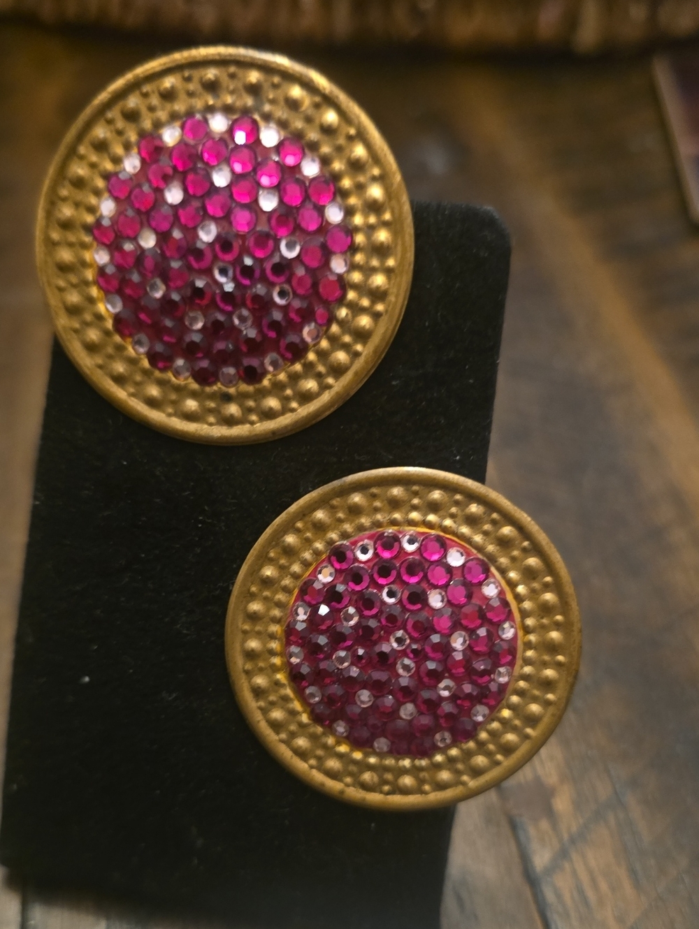 Richard Ker4 Gold-Tone Pink Crystal Dome Stud Earrings